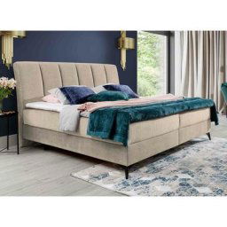 Lit boxspring 160x200 avec coffre de rangement en tissu beige adele - beige tissu