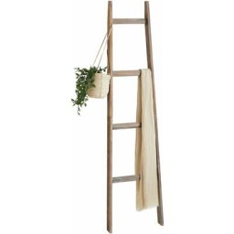 Echelle escala échelle décorative avec 4 barreaux, en bois de paulownia lasuré brun foncé - Brun