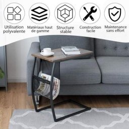 Table d'Appoint, Bout de Canapé de Style Industriel Moderne Cadre en Métal 52 x 35 x 63 cm pour