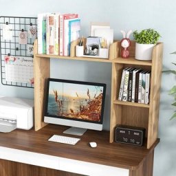 Bibliothèque, Étagere à Poser sur Meuble avec 5 Compartiments pour Écran 27', Bibliothèque sur
