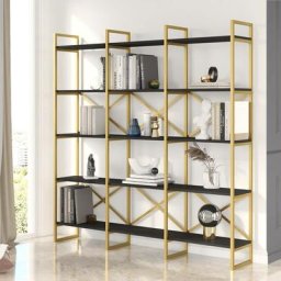 Cotecosy - tagère bibliothèque Opawa L170cm Métal Or et Bois Noir - Noir / Or