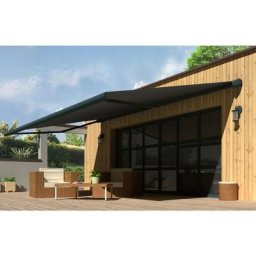 Store banne Coffre intégral protect led Gris Anthracite 5x3,5m Motorisé à télécommande + Eclairage
