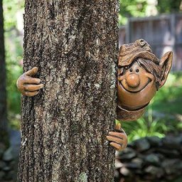 Statue de Jardin,Elf Garçon Statue Extérieur Hugger D'arbre Résine Figure de Jardin Figurine