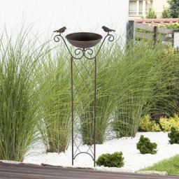 Bain d'oiseaux avec support bain d'oiseaux, grille de vrilles avec piquet antigel brun antique, 19