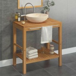 Armoire de toilette en teck solide avec lavabo en marbre Crème FF3058162FR - Topdeal