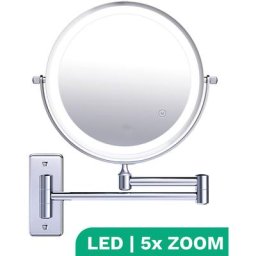 Miroir de maquillage avec éclairage Led - Grossissement 5X - Miroir mural rond - Miroir à barbe