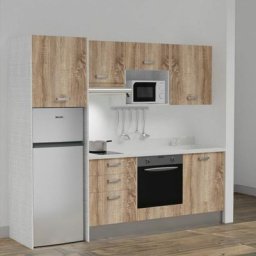 Kitchenette K37L - 240 cm - emplacements four, micro-ondes, hotte et frigoBoisSnovaévier à droite