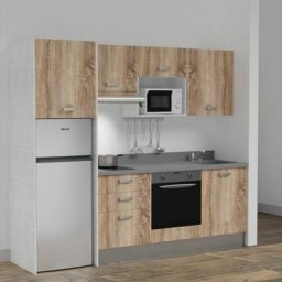 Kitchenette K37L - 240 cm - emplacements four, micro-ondes, hotte et frigoBoisCromoévier à droite