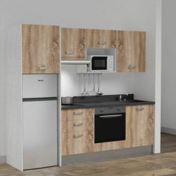 Kitchenette K37L - 240 cm - emplacements four, micro-ondes, hotte et frigoBoisNeroévier à droite