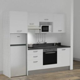 Kitchenette K37L - 240 cm - emplacements four, micro-ondes, hotte et frigoBlancNeroévier à droite