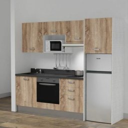 Kitchenette K37L - 240 cm - emplacements four, micro-ondes, hotte et frigoBoisNeroévier à gauche