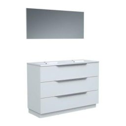 Ensemble Meuble salle de bain L 120 - Vasque + 3 tiroirs + miroir - Blanc - ZOOM