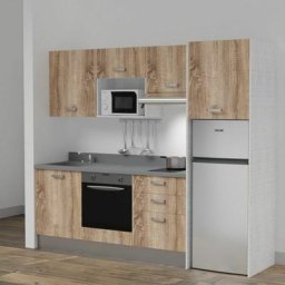 Kitchenette K37L - 240 cm - emplacements four, micro-ondes, hotte et frigoBoisCromoévier à gauche