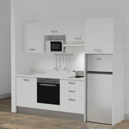 Kitchenette K37L - 240 cm - emplacements four, micro-ondes, hotte et frigoBlancSnovaévier à gauche