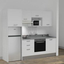 Kitchenette K37L - 240 cm - emplacements four, micro-ondes, hotte et frigoBlancCromoévier à droite