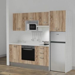 Kitchenette K37L - 240 cm - emplacements four, micro-ondes, hotte et frigoBoisSnovaévier à gauche