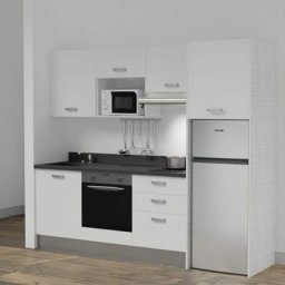 Kitchenette K37L - 240 cm - emplacements four, micro-ondes, hotte et frigoBlancNeroévier à gauche