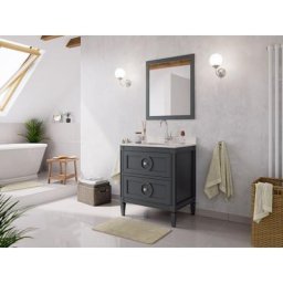 Ensemble meubles sdb cottage 2pcs lavanda 75 quartz Carrara monté laqué gris