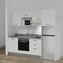 Kitchenette K37L - 240 cm - emplacements four, micro-ondes, hotte et frigoBlancCromoévier à gauche