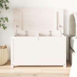 Bonnevie - Banc Coffre de rangement - Banquette Pouf Blanc 80x40x45,5 cm Bois massif de pin