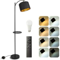 Lampadaire Salon avec Télécommande et Étagère, Luminosité et Température de Couleur Réglables en