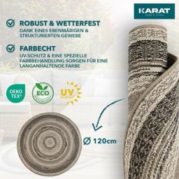Tapis d'extérieur Pour terrasse et balcon Zoe Gris-brun Rond de 120 cm de Diamètre - Grau-Braun