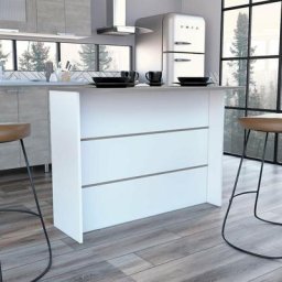 Ilot de cuisine Fendi, avec trois étagères, 90 CM H X 120 CM L X 60 CM P, Blanc / Ciment