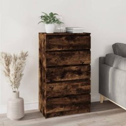 Commode Armoire à tiroirs Meuble de Rangement - Style Contemporain Chêne fumé 60x36x103 cm Bois