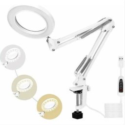 GP - Lampe Loupe 72LED, 5X Loupe de Daylight Bureau avec Pince Métal Modes 3 Couleurs Dimmable pour