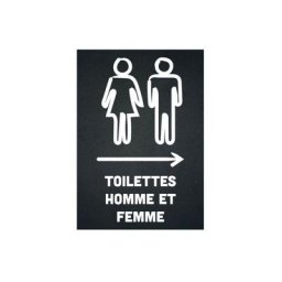 Interface Plv - Sticker autocollant 'toilettes homme et femme' flèche à droite format A5 fond noir