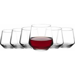 Amisglass Verre Vin Cristal, Verre à Vin Rouge sans Pied de 6 Pièces de 390ml, Verre Whisky sans