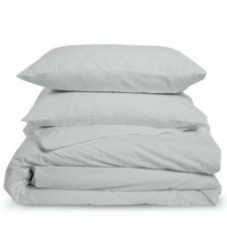 Parure de lit unie 1 personne percale de coton - Housse 140x200cm + 1 taie 65x65cm - Gris Clair