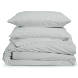 Parure de lit unie 2 personnes percale de coton - Housse 220x240cm + 2 taie 65x65cm - Gris Clair
