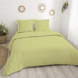 Housse de couette unie coton 57 fils vert tilleul 240x220cm coton unis - tilleul