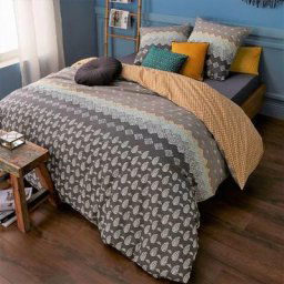 Parure de lit 2 personnes en percale 70 fils imprimé marron 200x200cm - marron