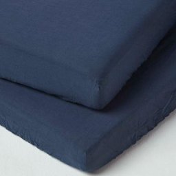Homescapes - Lot de 2 Draps housse lit bébé en lin lavé Bleu marine, 60 x 120 cm - Bleu Marine