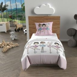 Soleil D'ocre - Parure housse de couette 120x150 cm danseuses rose, 100% coton 57 fils/cm2, par Rose
