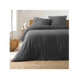 Housse de couette double gaze coton uni Gris Anthracite - 220x240cm - Gris anthracite