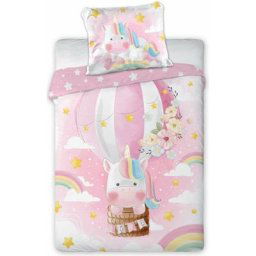 Animal Déco - Parure de Lit Bébé Coton Licorne Arc-En-Ciel - Housse de Couette 100x135 Taie 40x60