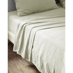 Drap plat 240 x 300 cm Double gaze de coton luxe Gaïa Vert clair - Vert