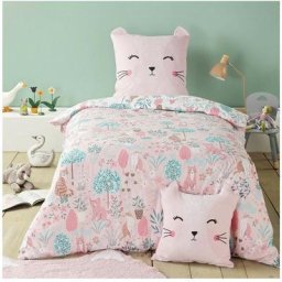 Douceur D'intérieur - Housse de couette 140x200 + taie Chaton coton - Rose