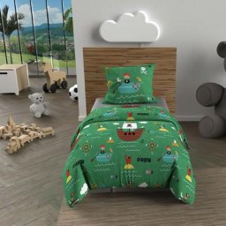Parure housse de couette 120x150 cm pirates vert, 100% coton 57 fils/cm2, par Soleil D'ocre Vert