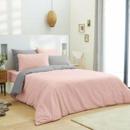 Univers D Cor - Pack complet 6 pices Rose/Gris housse de couette pour lit 140 x 190 cm 100%