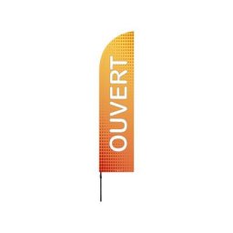 Drapeau publicitaire 'ouvert' de dimensions 255 x 60 cm avec mât - Multicolore