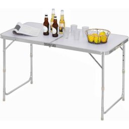 Table de Camping Pliante Table de Jardin Table de Pique Nique Blanc 120 x 60 cm Hauteur Réglable