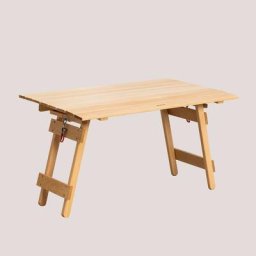 Sklum - Table d'Appoint de Camping Pliable Rectangulaire en Bois de Hêtre (80x48 cm) Sahara Bois de