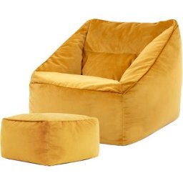 Pouf Fauteuil en Velours Natalia et Repose-Pieds, xxl Pouf Geant pour Salon, Pouf Poire Adultes,
