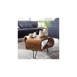 Table basse 55x55 cm en bois massif et métal naturel et noir