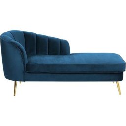 Chaise Longue Méridienne Côté Gauche en Velours Bleu Foncé avec Pieds Métalliques Doré Design 100 %