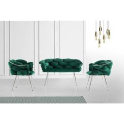 Ensemble canapé 2 places et 2 fauteuils Krogh Métal Chrome et Velours Vert - Vert